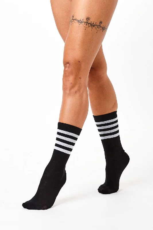 Athletic men's socks with arch supportRolling Calf High Socks - Black and White Striped