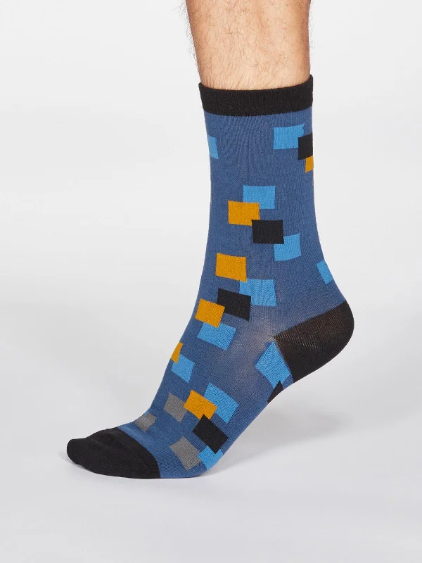 Novelty men's socks with unique patternsEvan Square Socks - Denim Blue