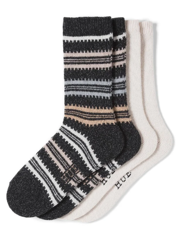 No - show men's socks for wearing with loafersHue Femme Stripe Boot Sock 2 Pack - Charcoal Pack