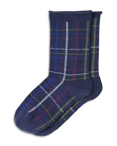 Merino wool men's socks for warmth and breathabilityHue Jeans Socks - Blue Plaid