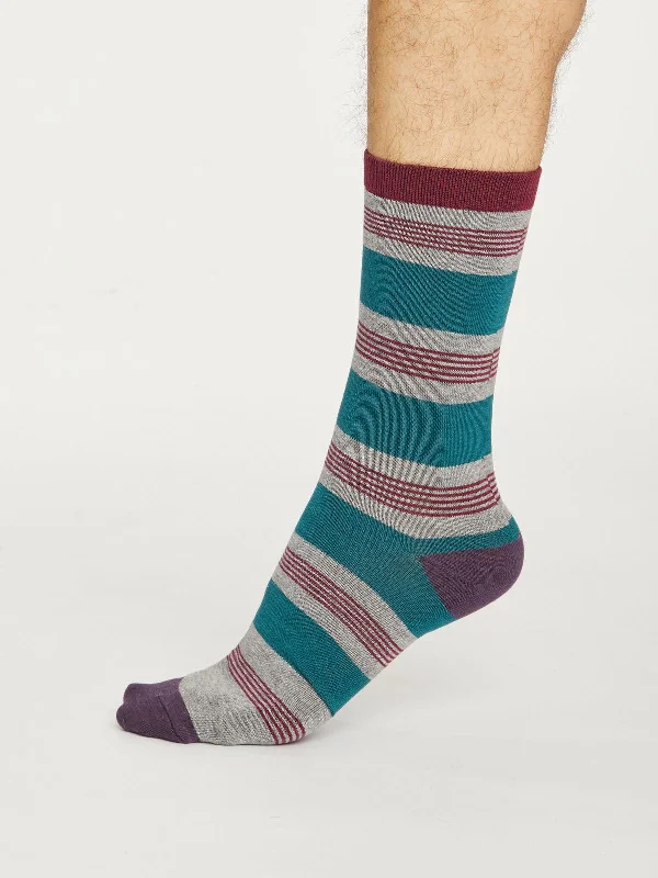 Moisture - wicking men's socks for drynessJesper Stripe Socks - Mid Grey Marle