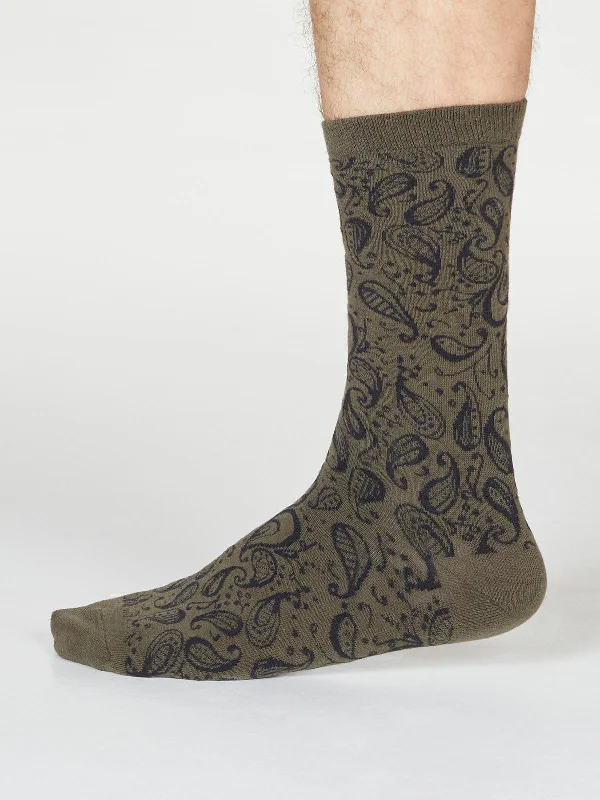 Moisture - wicking men's socks for drynessLarnard Paisley Socks - Walnut Grey