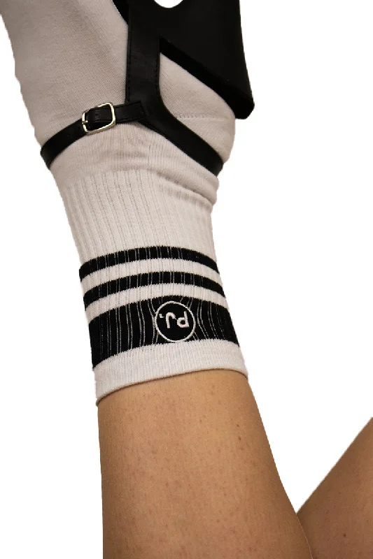 Dress men's socks for business and formal wearPole Junkie Banded Socks - White / Black Stripes