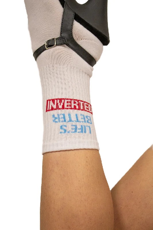 Compression men's socks for reducing swellingPole Junkie Inverted Socks - White