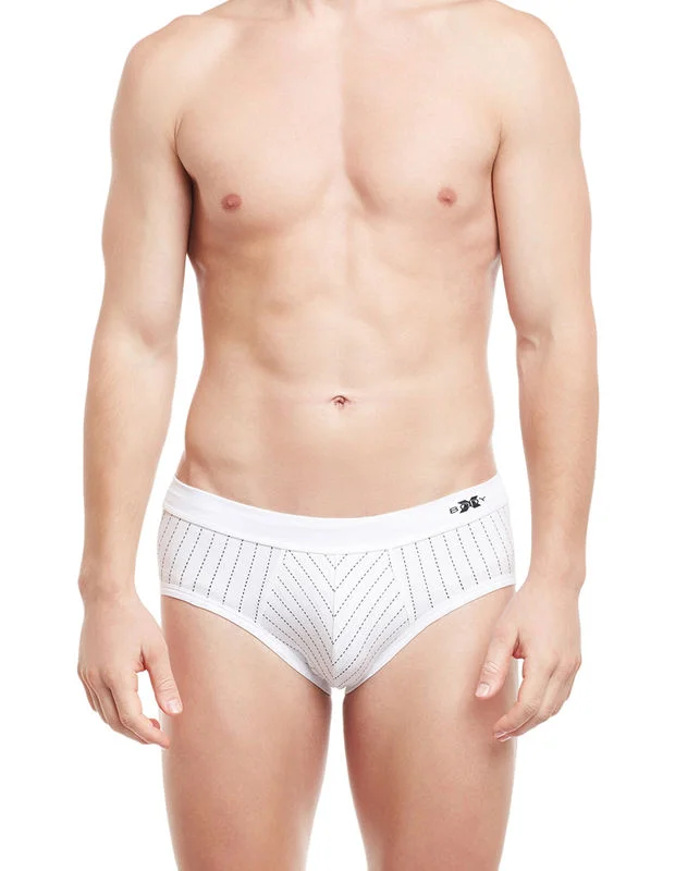 Men's briefs with a lace trim for a touch of flairBody X Striped Briefs-BX30B-White