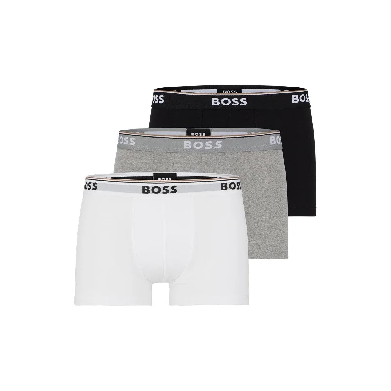 Breathable men's trunks for all - day wearBOSS 3 Pack Power Cotton Stretch Trunks - Black/White/Grey