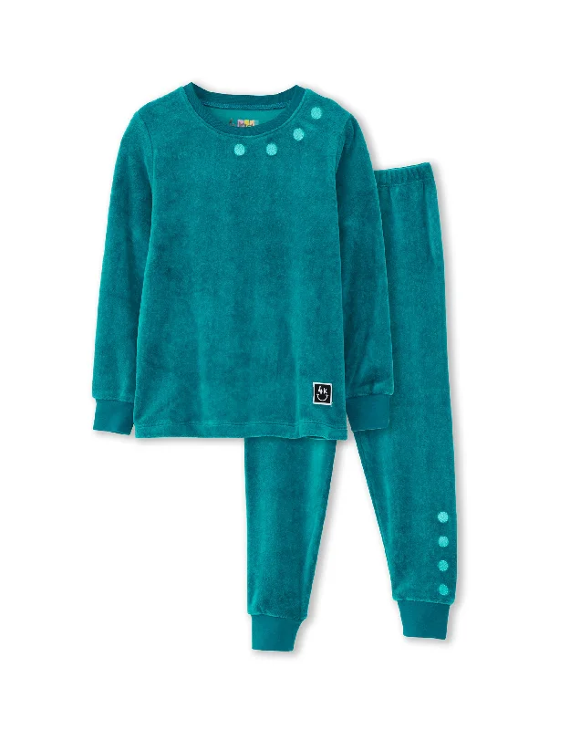 Tie - waist men's robes for a customizable fitDots In A Row Plush Velour Kids Pajamas Legging Set Aqua