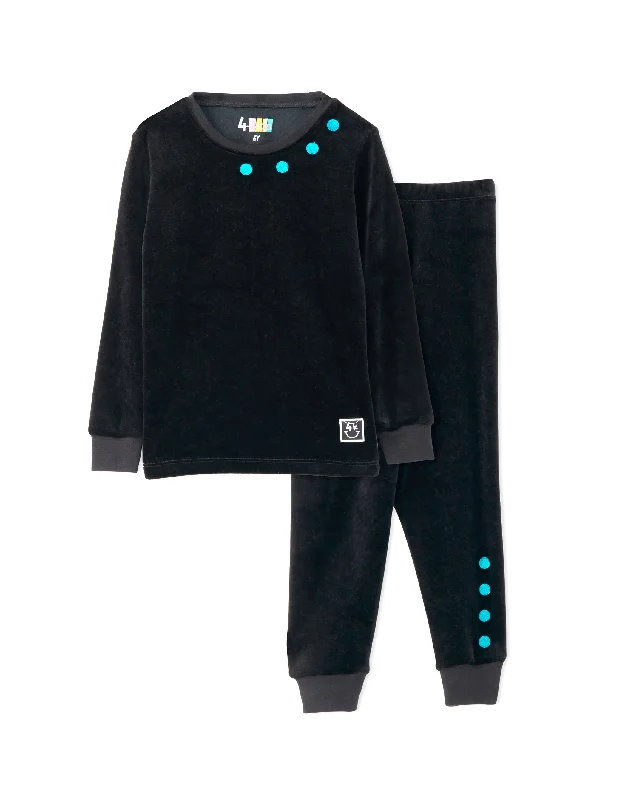 Jacquard - patterned men's robes for a stylish appearanceDots In A Row Plush Velour Kids Pajamas Legging Set Black Aqua