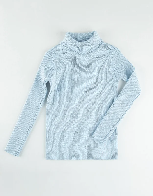 Jacquard - patterned men's robes for a stylish appearanceKids Rib Knit Turtle Neck Sweater Light Blue - MUST BE PURCHASED WITH MAXI