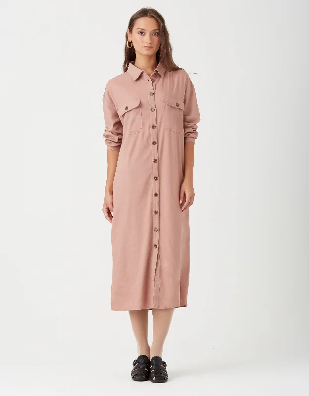 Waffle - weave men's robes for a textured feelLinen Button Down Dress with Cargo Pockets Rose