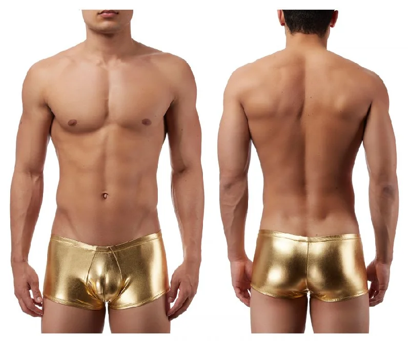 Tag - less men's boxer briefs to prevent irritationMale Power 153070 Heavy Metal Mini Short Boxer Briefs Color Gold