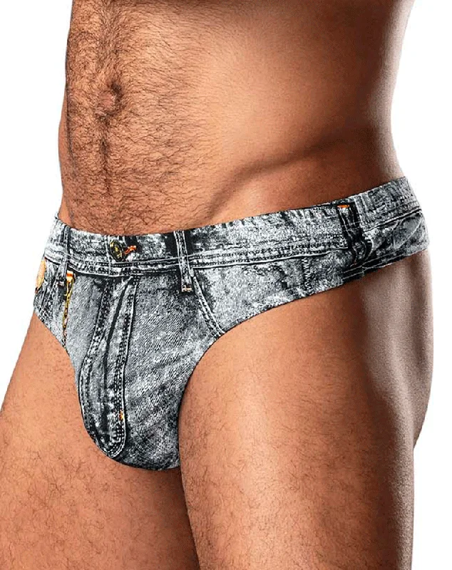 Tag - less men's thongs to prevent irritationMale Power 440-286 Dirty Denim Thong Denim Print