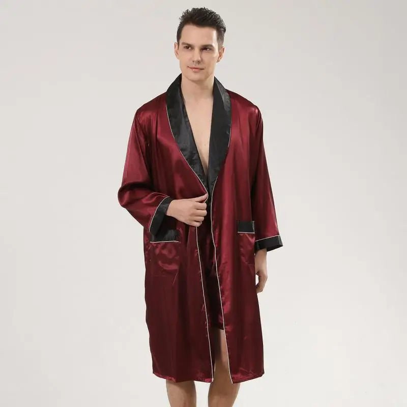 Short - style men's robes for a modern lookMen Satin Robe Set Loose Bathrobe Gown Long Sleeve 2PCS Sleewear Lapel Robe&Shorts Male Casual Sleep Set Silky Pajamas Set