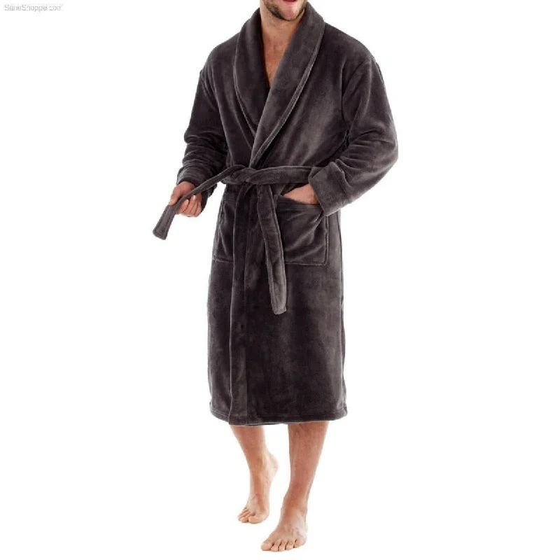 Plush men's robes with a Sherpa liningMen's Lightweight Super Soft Warm Fleece Dressing Gown Roab