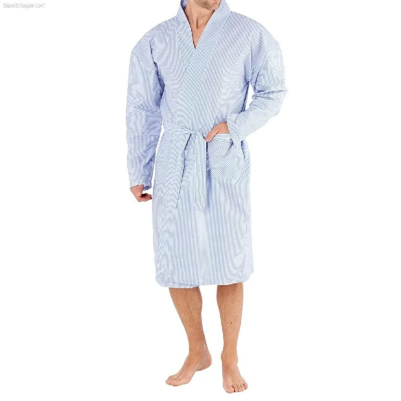 Water - resistant men's robes for post - shower useMen's Lighweight Check Stripe Kimono Wrap Dressing Gown