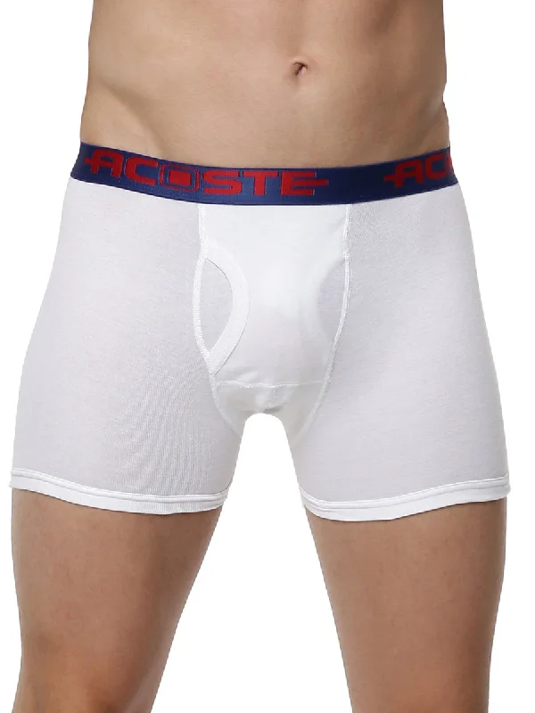 Organic men's trunks for an eco - conscious optionMen Snug Fit Soft Combed 1 * 1 Rib Outer Elastic Solid White Trunks Acoste 1013 (2 PCs Combo Pack)