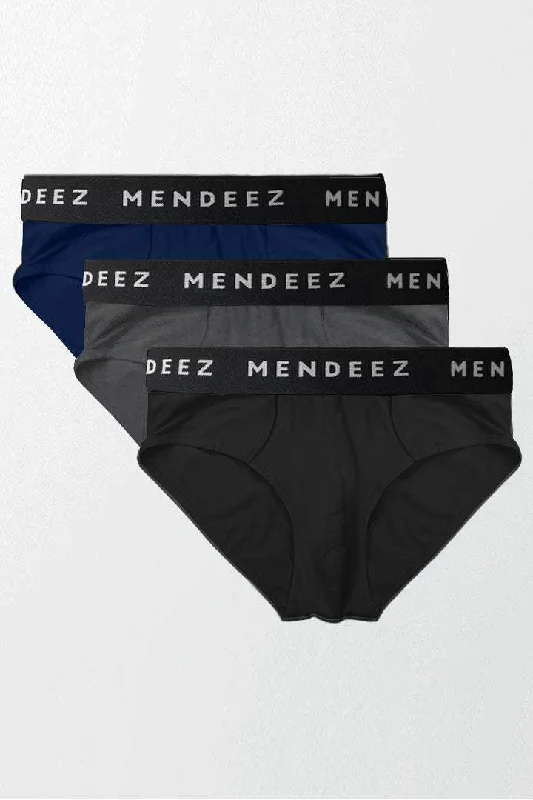 Vintage - style men's briefs for a retro lookBriefs - Black, Charcoal Grey & Navy Blue Pack Of 3