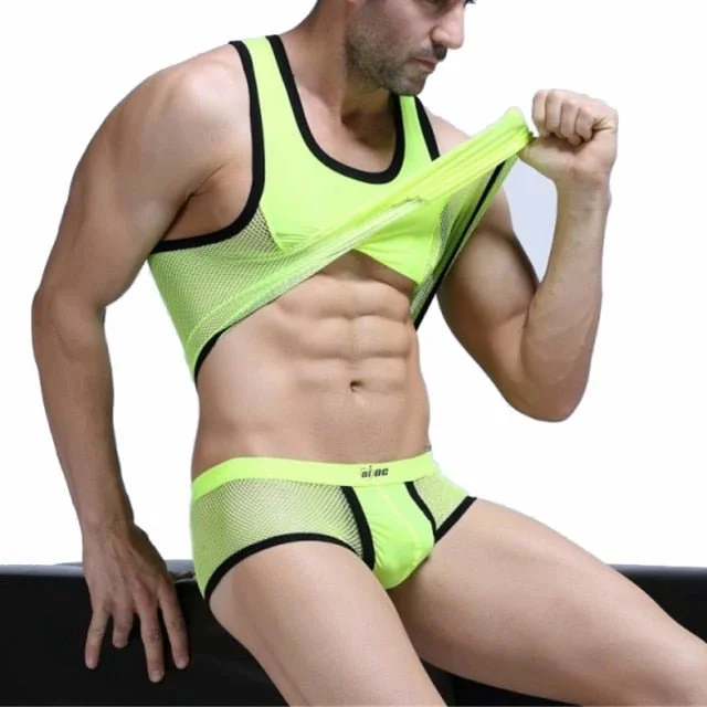 Low - rise men's boxer briefs for a modern silhouetteRacing Stripe Mesh Tanktop + Boxer Briefs