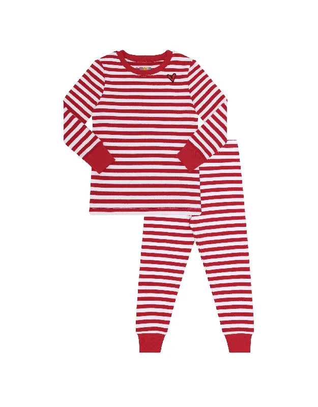 Cotton men's robes with a classic shawl collarStriped Pima Cotton Kids Pajamas Legging Playwear Set With Sprinkled Heart Red