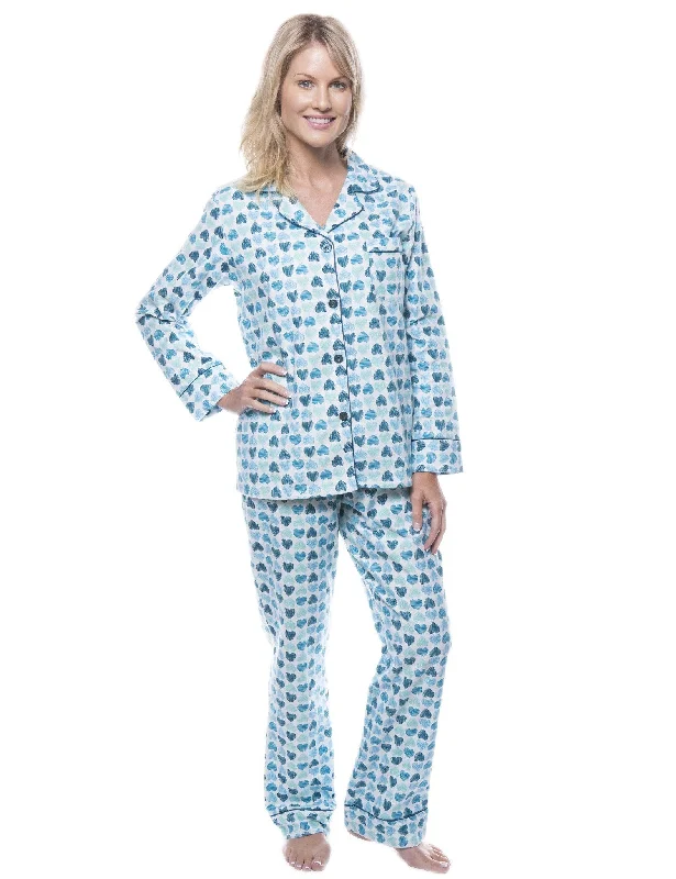 Short - style men's robes for a modern lookWomen's 100% Cotton Flannel Pajama Sleepwear Set - Scribbled Hearts White/Blue