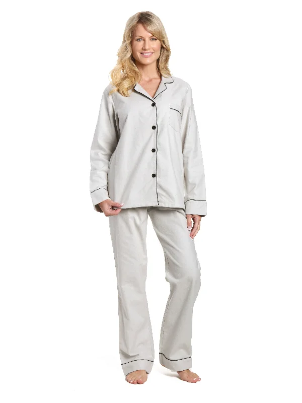 Beach - themed men's robes for a vacation vibeWomen's 100% Cotton Flannel Pajama Sleepwear Set - Light Gray