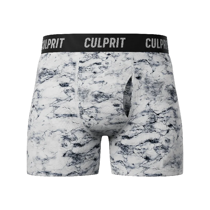 Moisture - wicking men's boxer briefs for sports activitiesWhite Marble