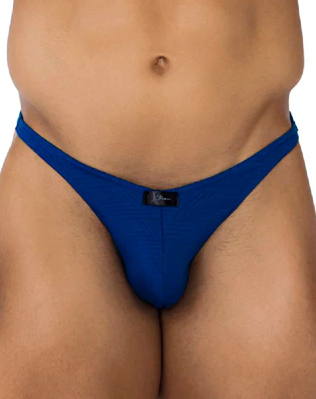 Rhinestone - embellished men's thongs for glamourXtremen 91191 Jacquard Thongs Royal Blue